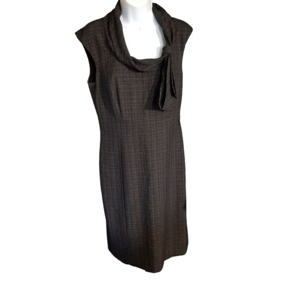 Nordstrom Classiques Entier Sz 6 Grey Sleeveles Sheath Dress Bow Cowl Neck Line - Picture 1 of 8